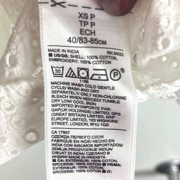 Banana Republic White Eyelet Mock Neck Peasant‎ Prairie 100% Cotton Blouse XSP - Picture 4 of 8